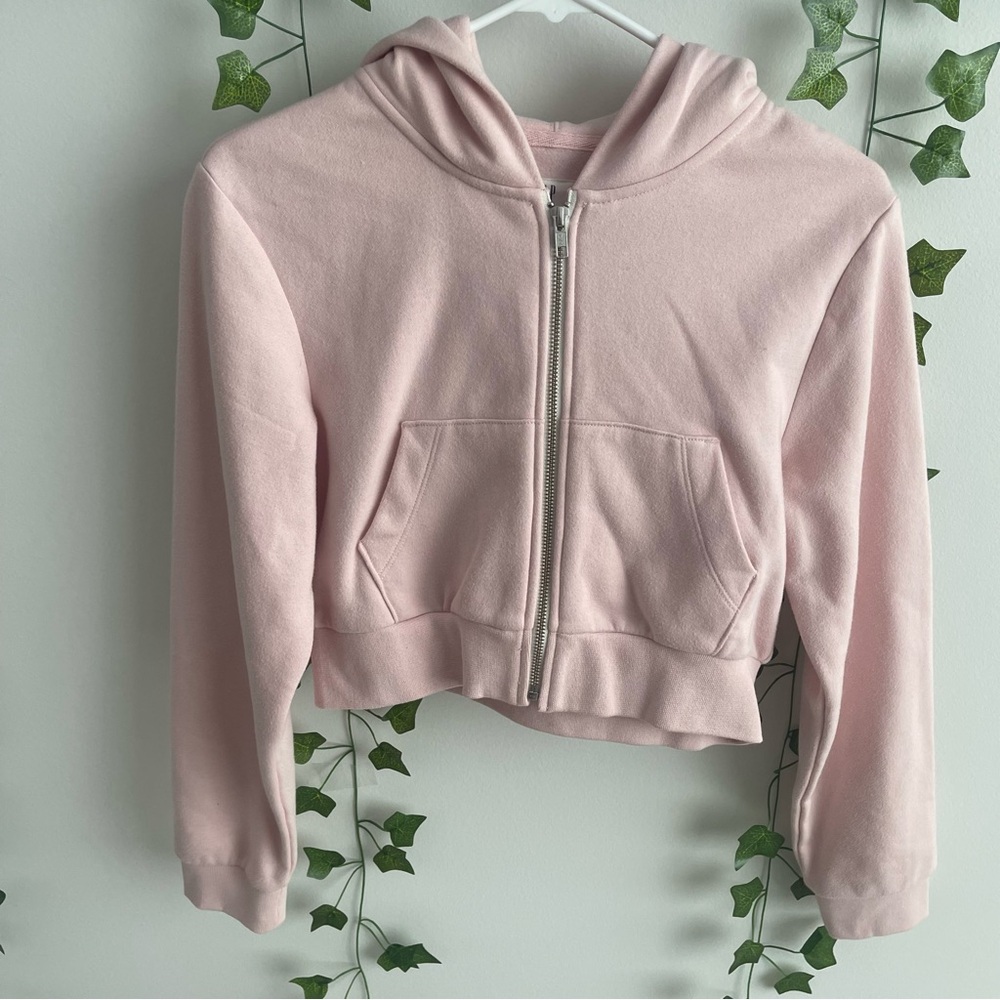 Pink and Grey Cropped Hoodie